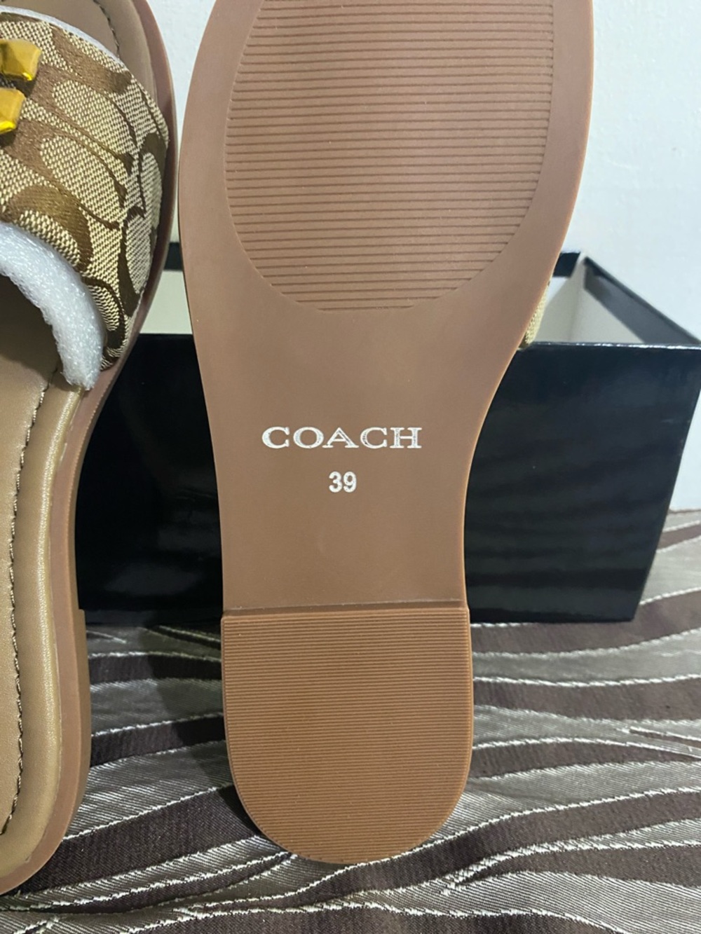 Coach Brown Signature Canvas Slide Mules with Gold Hardware - Picture 2 of 4